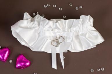 Wedding  White Satin Sweethearts Garter Image 1