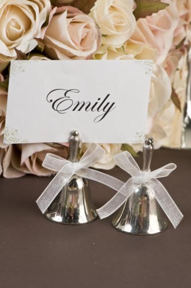 Wedding  Silver Plated Deluxe Kissing Bells with Bow X 4 Image 1