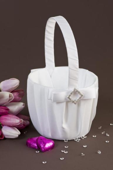 Wedding  Pure Elegance in Wedding White Satin Flowergirl Basket Image 1