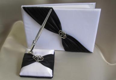 Wedding  Black and White Guest Book and Pen Image 1