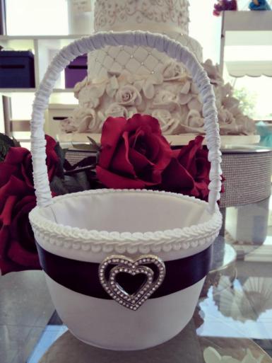 Wedding  Flower Basket - Black and White with Diamante Heart Image 1