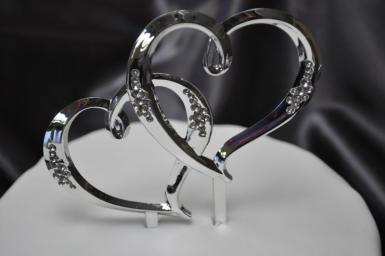 Wedding  Large Double Hearts Diamante Cake Topper Image 1