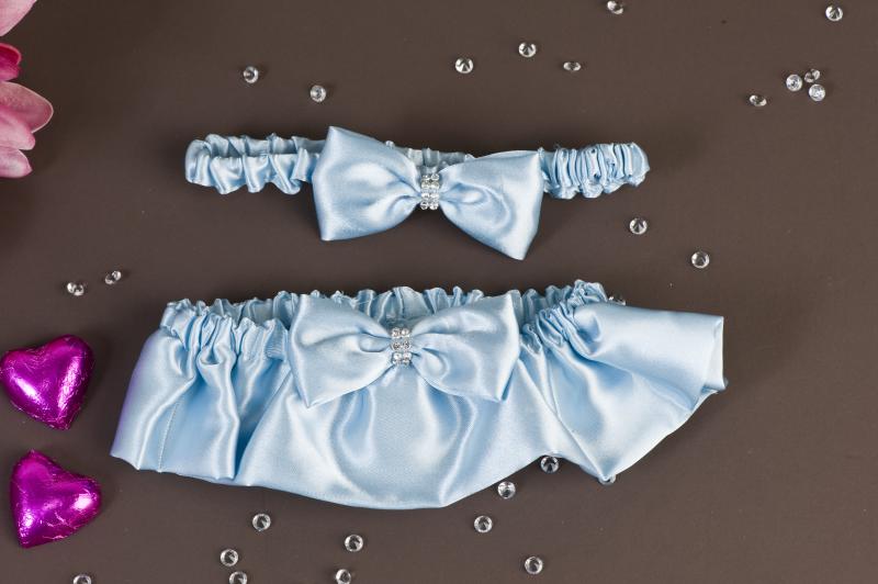 Wedding Deluxe Blue Satin Wedding Garter with Rhinestones