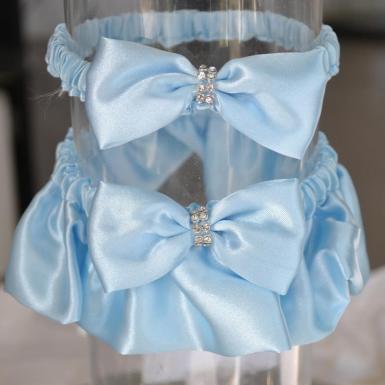 Wedding  Deluxe Blue Satin Wedding Garter with Rhinestones Image 1