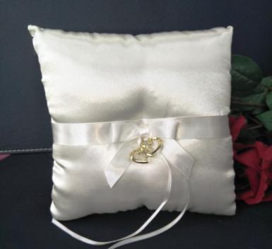 Wedding  Ring Cushion - Ivory and Gold Hearts Pillow Image 1