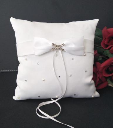 Wedding  Ring Cushion - Duchess Satin Ring Pillow in White Image 1
