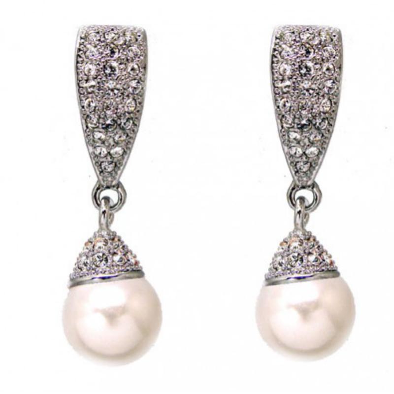Wedding Pearl and Crystal Drop Earrings in Silver Wedding Wish