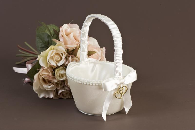 Wedding Ivory and Gold Hearts Flower Girl Basket Wedding Wish