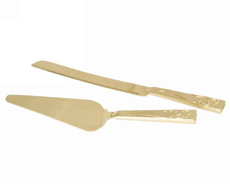 Wedding Crystal Hearts Gold Cake Server Set Wedding Wish