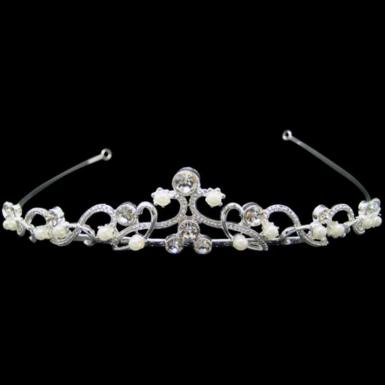 Chrysalini Small Faux Pearl Swarovski Tiara T18502S Image 1