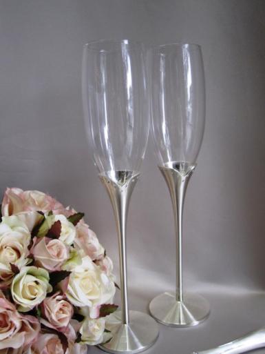 Wedding  Silver Stem Toasting Glasses with Diamante Accent Image 1