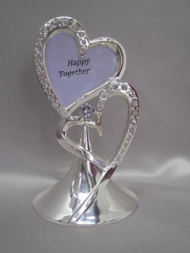 Wedding  Double Hearts Metal Cake Topper with Photo Insert Image 1