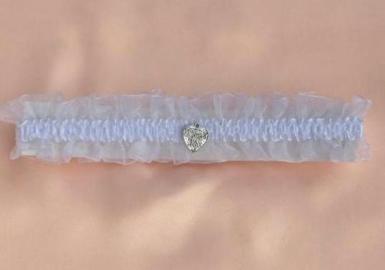 Wedding  Shear Garter with Heart & Diamantes - White Image 1