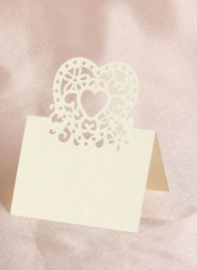 Wedding  Heart Laser Cut Place Cards x 20 - Ivory Image 1