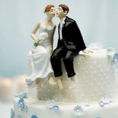 Wedding  Whimsical Sitting Bride and Groom Cake Topper Caucasian Image 1
