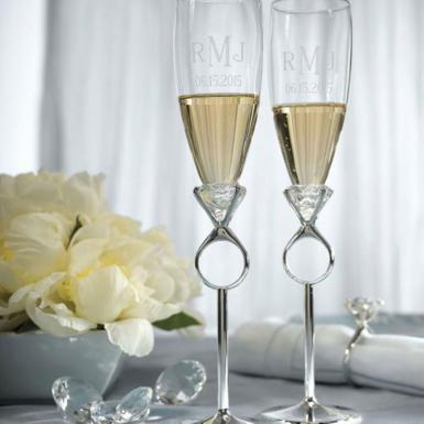 Wedding  Diamond Ring Champagne Flutes Image 1