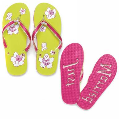 Wedding  Tropical Orchid "Just Married" Flip Flop Sandals Image 1