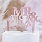 Mr and Mrs Cake Topper - Rose Gold Mirror image