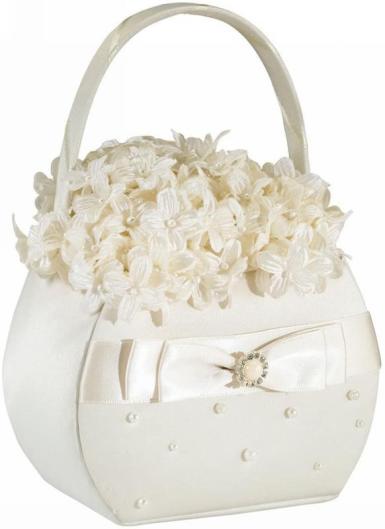 Wedding  Scattered Ivory Pearl Flower Girl Basket Image 1