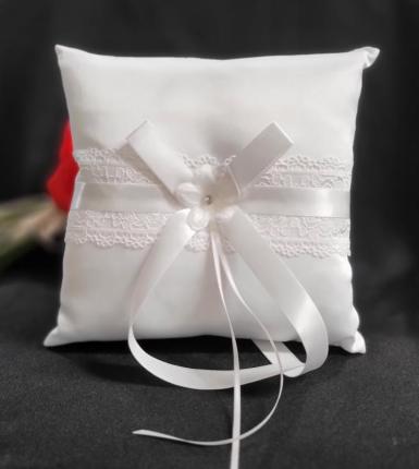 Wedding  Ring Pillow with Ribbon & Flower Ivory or White Image 1