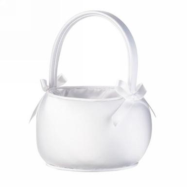 Wedding  White Satin Flower Girl Basket - Lillian Rose Image 1