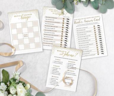 Wedding  Gold Confetti Themed 3 Bridal Shower Games for 24 players Image 1