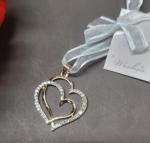 Overlapped Diamante Double Hearts Charm - Gold image