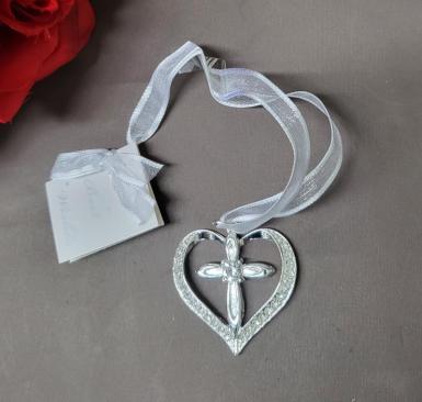 Wedding  Diamante Cross Heart Charm - Silver Image 1