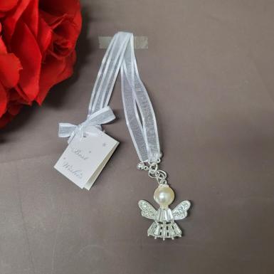 Wedding  Silver Rhinestones and Pearl Angel Wedding Charm Image 1