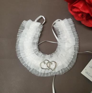 Wedding  Horseshoe Bridal Charm with Tulle Lace and Double Hearts Image 1