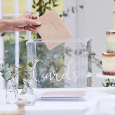 Wedding  Botanical Wedding Card Box Acrylic with White 'Cards' Image 1