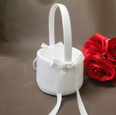 Wedding  Flower Basket - White with Delicate Hearts Image 1