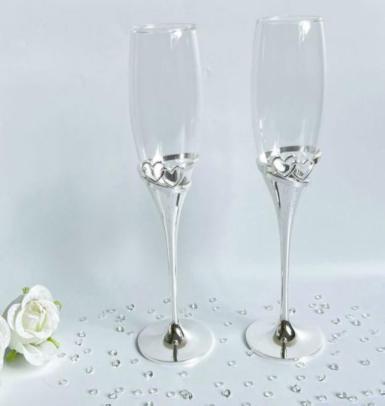 Wedding  Champagne Flutes with Double Hearts Design Image 1