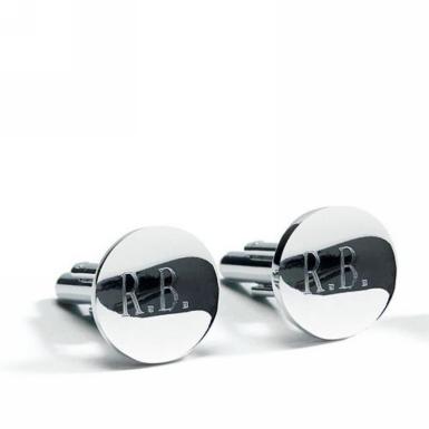 Wedding  Classic Round Cufflinks in Shiny Silver Plating - One Pair Image 1
