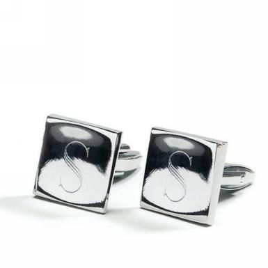 Wedding  Classic Square Cufflinks in Shiny Silver Plating - One Pair Image 1