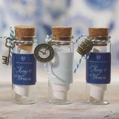 Wedding  Mini Clear Glass Bottle with Cork x 6 Image 1