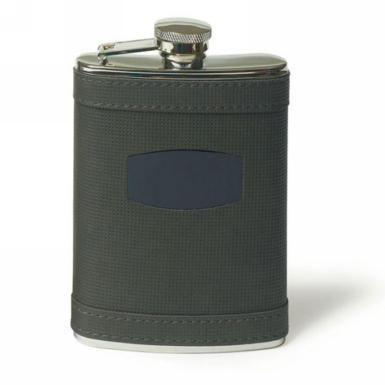 Wedding  Stainless Flask Wrapped in Charcoal Grey Faux Leather Image 1