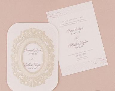 Wedding  Pearls and Lace Laser Embossed Invitation with Contemporary Vintage Personalization Image 1