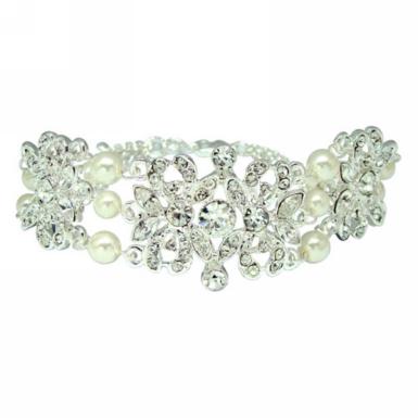 Chrysalini Silver Faux Pearl and Diamante Bracelet FC0584S Image 1