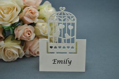Wedding  Love Birds Laser Cut Place Cards x 20 - Ivory or White Image 1