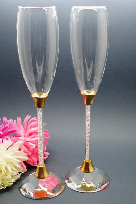 Wedding Crystal Stem Champagne Flutes Gold Wedding Wish