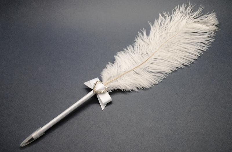 argento Nuolux bianco Feather firma penna con metal Love Holder wedding Pen set 