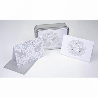 Wedding  Silver Embossed Love Birds Notecards in Tin Box Image 1