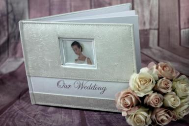 Wedding  Embossed Rose Leather Look Guest Book -  Ivory Image 1