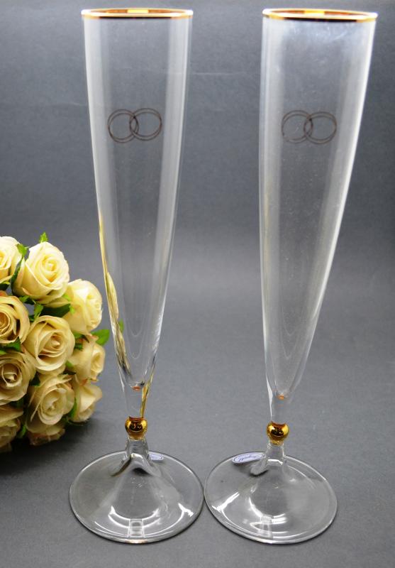 Wedding Rogaska Remen Gold Rings and Detail Champagne Flutes Wedding Wish
