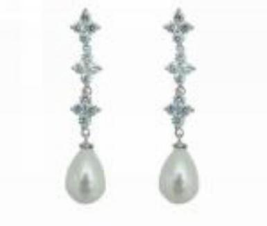 Wedding  Cubic Zirconia and Glass Pearl Earrings Image 1