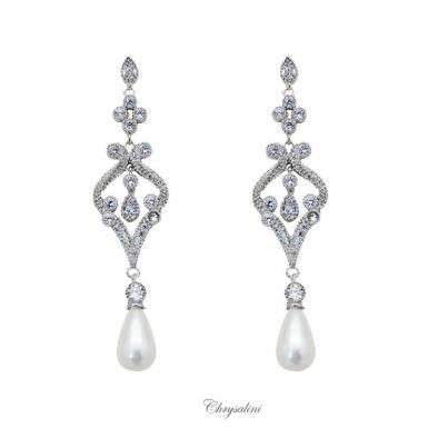 Wedding  Vintage Inspired Pearl and Cubic Zirconia Earrings Image 1