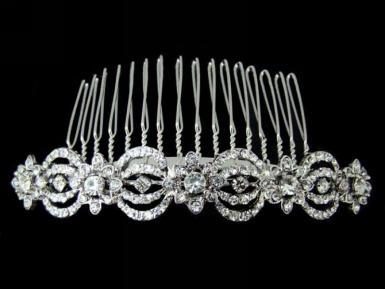 Wedding  Diamante and Silver Flowers hair comb Image 1