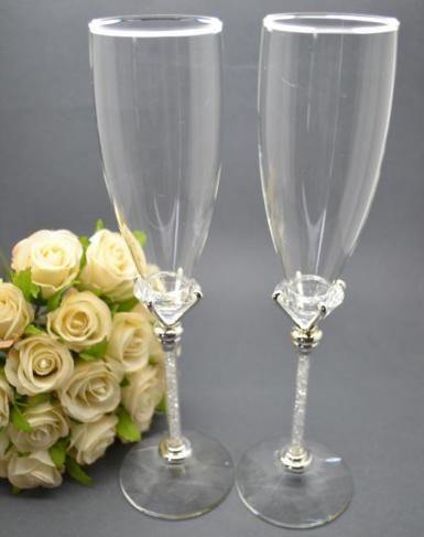 Wedding  Diamond Base Crystal Stem Champagne Toasting Glasses Image 1