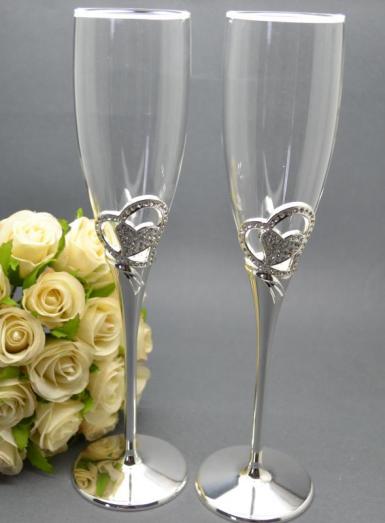 Wedding  Diamante Solid Heart Toasting Glasses Image 1